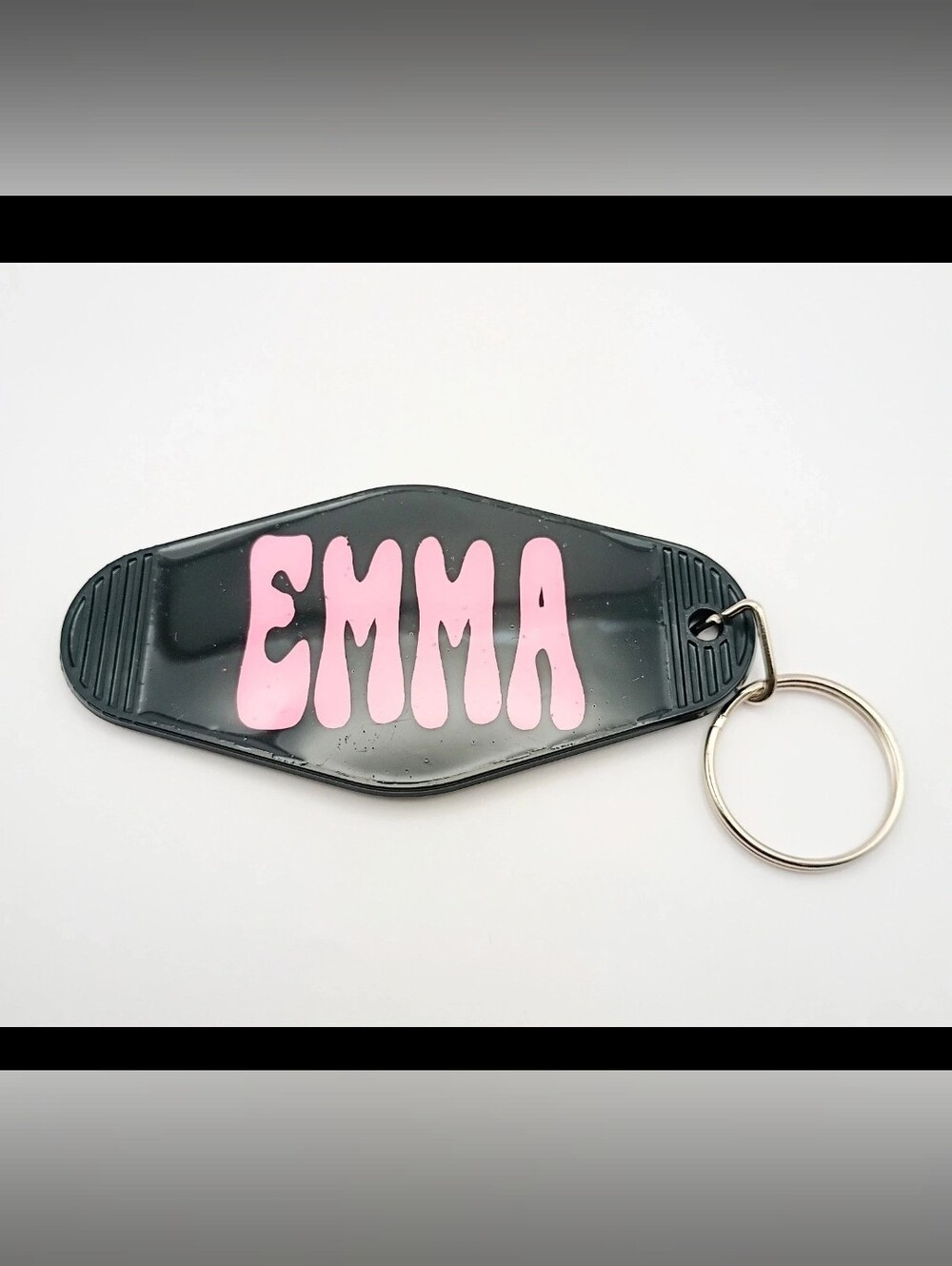 Pink EMMA Custom Name Motel Keychain Tag Black